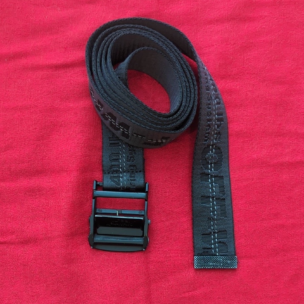 Off- White Brand Super Long Classic Black Indutrial Statement Buckle Belt